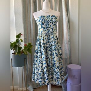 Floral Strapless Dress Midi Summer Dress Size M